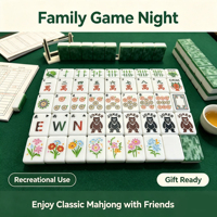 Tuiles de mahjong américaines en acrylique de bambou vert de luxe gravées au laser avec des motifs exquis, adaptées aux jeux à 4 joueurs