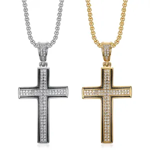 Rhodium Mạ Cuba Mặt Dây Chuyền Thép Không Gỉ Hip Hop Mặt Dây Chuyền Mạ Vàng Crucifix Mặt Dây Chuyền Cho Dây Chuyền