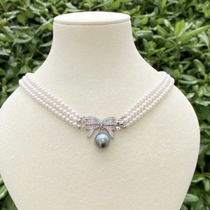 Nouveau produit Collier ras de cou en argent pur avec pendentif en perle noire naturelle de 12-13 mm, vert encre, sans défaut, tournesol classique, polyvalent, fin - Product Image 2