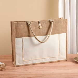 Wholesale Printed logo Large Beach Shopping Burlap Hessian <strong>Jute</strong> <strong>Tote</strong> <strong>Bags</strong> with Inner Zipper Pocket - Product Image 2