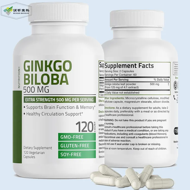 Capsule d'extrait de feuille de Ginkgo Biloba Supports Poudre Comprimé Circulation Mémoire Cerveau