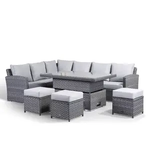 Factory Price Simple Rattan L Shape Sectional Sofa With Rising Dining Table Sets Patio Outdoor Furniture