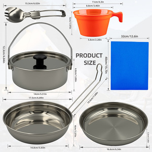 Stainless Steel Camping Cookware Set 7-Piece 3-4L Portable <b>Lightweight</b> Outdoor Picnic Cooking Equipment - Product Image 2
