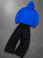 Ensemble de survêtement pour homme, bleu et noir, à blocs de couleur, avec capuche et demi-zip, avec passepoil blanc, tenue décontractée sportive en deux pièces