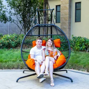 Balanço de jardim em forma de ovo, cadeira suspensa de rattan barato com 2 assentos
