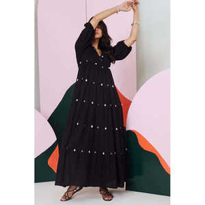 Vestido largo con bordado negro para mujer de Piku, elegante y sexy vestido de fiesta de verano - Product Image 2