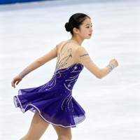 Robe de patinage artistique bleu roi pour enfants et adultes, en tissu maillé, manches longues, dos ajouré avec strass, pour compétition et spectacle
