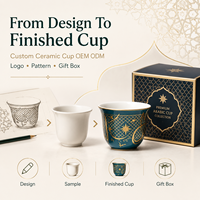 Königliche Arabische Henkelfreie Keramik-Teetasse Katar Vintage Bedruckt OEM ODM Vertriebshändler Werbeartikel Büro Restaurant Langlebig