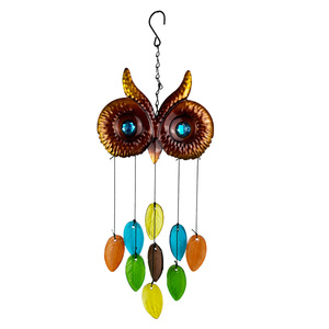Neue grenz überschreitende Eule Eisen Kunst glas 9 Blätter Metall Windspiel Gravierte Garten Hängende Ornamente Gemalt von Glas künstler - Product Image 2