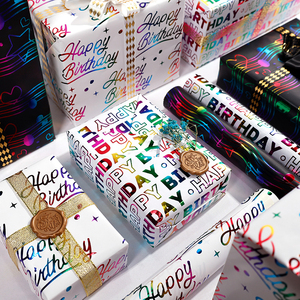 High Quality Disposable Virgin <b>Gold</b> Stamping Birthday Colorful Gift <b>Wrapping</b> Art <b>Paper</b> with Silicone Coating - Product Image 3