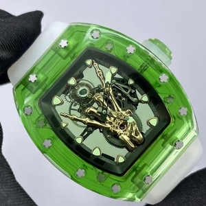 Reloj Mecánico de Lujo con Esfera Transparente Verde, Esqueleto Dorado y Correa de Goma Blanca - Product Image 2