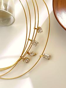 Collana Girocollo Trendy Placcata Oro 18K con Pendenti in Zirconia Cubica 4A, Gioielli in Acciaio Inossidabile Resistenti all'Ossidazione e Impermeabili - Product Image 4