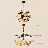 Luminaire suspendu en marbre espagnol JYLIGHTING, style design moderne, luminaire suspendu pour salon et salle à manger, luminaire en laiton antique et marbre