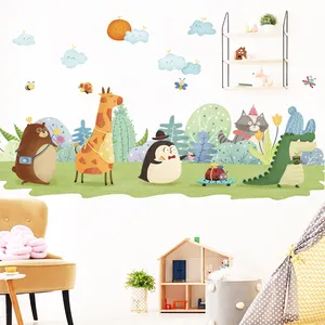 Cartone animato Animale Carta Da Parati Dinosauro Giraffa Pinguino PVC Autoadesivo Smontabile Della Parete Per La Scuola Materna Arredamento della Camera Dei Bambini Della Parete Della Decalcomania