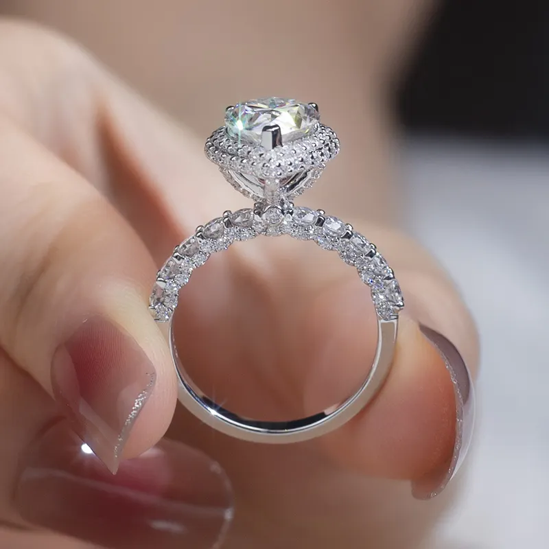 Anel de noivado feminino, anel de noivado da moda 925, pedra de prata, corte de moissanite