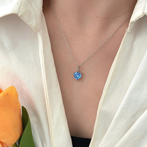 Kaiming – collier avec pendentif en forme de cœur en argent Sterling S925, bleu océan, pour femmes, usage quotidien, bijoux fins - Product Image 1
