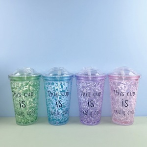 Trendy Flat Lid Ice Cup Double Layer Plastic <b>Crushed</b> Ice Cup Summer Fashion Student Water Bottle Mixed Color - Product Image 5