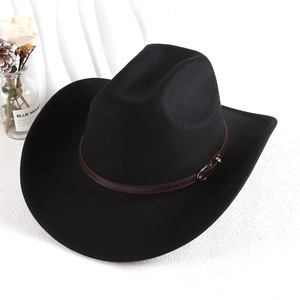 Chapeau de cowboy ZhenXi M56-58cm en feutre uni avec bande en cuir, style western - Product Image 2