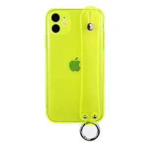 适用于iPhone时尚柔和彩色腕带手带硅胶手机套透明外壳，适用于iPhone 14 13 12 11 pro max