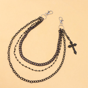 Cadena de Cintura Negra de Triple Capa con Colgante de Cruz, Estilo Hip Hop Unisex, Cadena Corporal de Aleación de Zinc para Uso Diario - Product Image 2