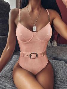 Maillot de bain une pièce, Bikini spécial, couleur unie, original, Eu, avec boucle, ceinture - Product Image 4