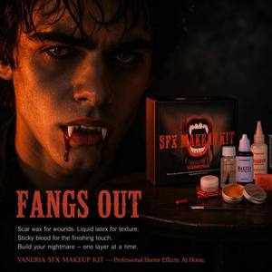 Kit de Maquillaje de Efectos Especiales Vaneria SFX, Látex Líquido, Sangre Pegajosa, Cera para Cicatrices, 11 Cápsulas de Colmillos de Vampiro, Profesional para <span class=keywords><strong>Halloween</strong></span>, OEM - Product Image 4