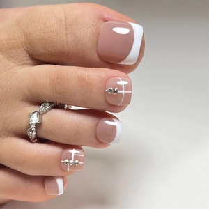 Faux ongles d'orteils faits main, tendance, ultra-résistants, imperméables, style été, avec bijoux et <span class=keywords><strong>strass</strong></span>, à presser - Product Image 4
