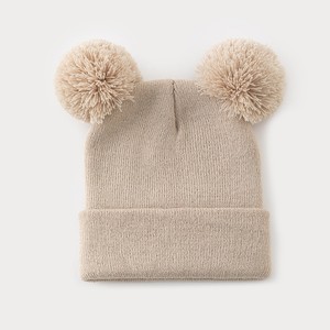 Knitted Hat Double Pom Pom Warm Windproof Ski Cap Adult Solid Color Acrylic Fiber - Product Image 3