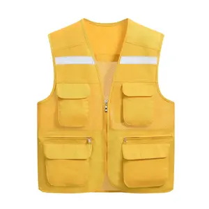 High quality Customized printing logo Half Zipper photography vest Waistcoat for fishing reflective work wear multi pockets vest