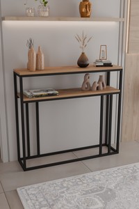 Consola de pared de 2 estantes para sala de estar, elegante, con estantes, construcción de aglomerado y metal - Product Image 2