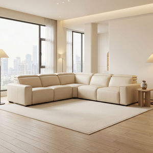 Ensemble de canapés modulaires en cuir véritable en forme de L avec fonction inclinable et chargeur intégré, idéal pour la salle de sport, le centre commercial ou l'entrepôt - Product Image 2