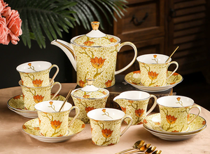 Juego de Café de Cerámica de Lujo Golden Autumn Yellow Tulip, 15 Piezas, Tazas Elegantes de Porcelana, Azucarera, Jarra para Crema, para el Té de la Tarde en Casa - Product Image 5
