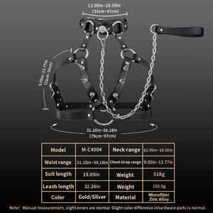 Set di Imbracature con Borchie e Guinzaglio Regolabile per Bondage <span class=keywords><strong>BDSM</strong></span>, <span class=keywords><strong>Outfit</strong></span> di Contenimento per Coppie in Pelle PU con Imbracatura Pettorale Borchiata - Product Image 6