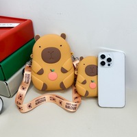 Sac à dos en peluche Capybara mignon et doux, petit sac à bandoulière en silicone pour filles, porte-monnaie de dessin animé, sac à clés pour téléphone portable