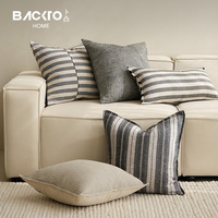Housse de coussin moderne de luxe 100% pur lin Jacquard pour canapé, taie d'oreiller vintage élégante à rayures, décor de salon, hôtel