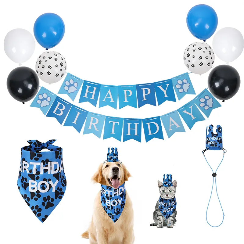 Fabricante Aniversário Decoração Conjuntos para Cães Chapéu Cachecol Bandana Balões Banners e Todos Pet Cat Dog Birthday Party Accessories