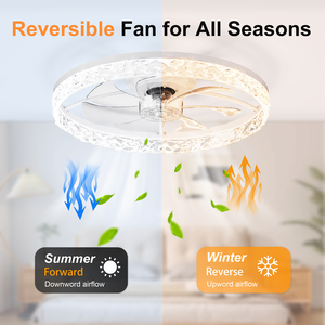 23.6inch Crystal Flush Mount <b>Ceiling</b> Fan with 3CCT LED <b>Light</b> APP <b>Remote</b> <b>Control</b> 6 Speed Reversible Quiet Fan for Bedroom, WHITE - Product Image 3