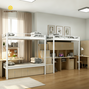Lit superposé en acier au design moderne personnalisé pour dortoir, avec armoire, bureau en bois <span class=keywords><strong>et</strong></span> échelle de rangement intégrée - Product Image 1