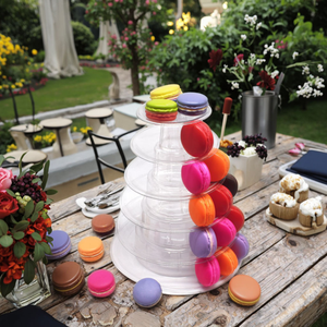 Vente en gros de plateaux en plastique PET ronds à 4/6/10 niveaux, présentoir à macarons, support de présentation de desserts, vaisselle pour fête et célébration - Product Image 4