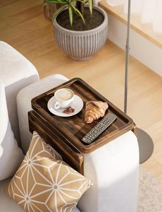 <span class=keywords><strong>Accoudoir</strong></span> de canapé en acacia avec support de téléphone rotatif à 360 ° Table d'appoint de canapé en bois - Product Image 6