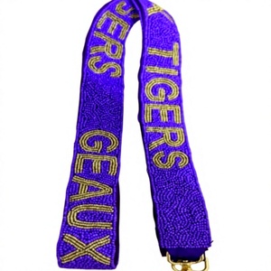 Sangle de sac à main en sangle perlée CRYSTAL CRAFT Tigers Geaux Purple avec texte doré, design de boucle vintage et tendance, écologique - Product Image 1