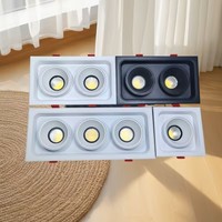Plafonnier LED encastré rectangulaire blanc 7W-36W 110V-220V, simple, double ou triple tête COB, spot orientable