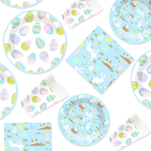 DAMAI Easter <b>Eggs</b> Theme Party Supplies Disposable Paper Plates 9 Inch Custom Napkin Blue with <b>Basket</b> Bunny Tableware Set - Product Image 2