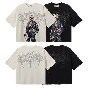 Camiseta Meichao BKYS Retro Hip Hop con Estampado de Personajes y Pedrería, de Algodón, Manga Corta, Corte Holgado, Estilo Urbano, Casual y Moderno para Verano - Product Image 1
