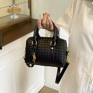 Bolso de mano de cuero PU para mujer, con patrón tejido, nueva tendencia de moda, bolso de hombro cruzado geométrico diagonal, bolso tote - Product Image 5