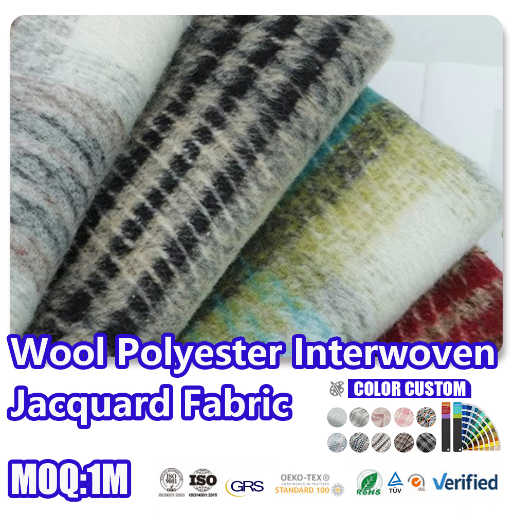 Wool Polyester Interwoven Jacquard Fabric Multi-color Plaid Check For Autumn Winter Coat, Scarf And Apparel Making