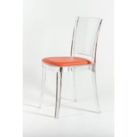 Chaise transparente Lucienne avec coussin rembourré en cuir écologique nubuck rouge brique pour salon Modèle 15C2012-1