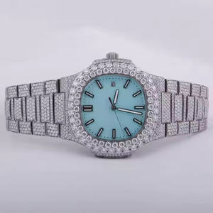 Cronógrafo Lujo Moissanite Diamante Hombres Acero inoxidable Iced Out Hip Hop Estilo Reloj de pulsera de cuarzo - Product Image 2