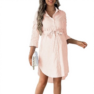 Abito <span class=keywords><strong>Premaman</strong></span> Casual da Donna con Collo Alto e Bottoni, Stile Camicia a Maniche Sette, Plissettato, Anti-UV, Lunghezza al Ginocchio, Silhouette a Tubino - Product Image 4