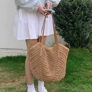 Handmade Woven Straw Tote Bag Coffee Beige Large Capacity Shoulder Bag For Beach Vacation Everyday Use Summer 2025 - Product Image 2